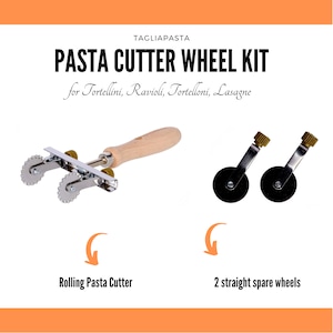 Adjustable pasta cutter with 2 stainless steel toothed wheels + 2 smoothed spare wheels, cutting Ravioli, Tortellini, Pasta - Made in Italy