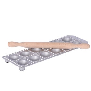 RAVIOLI MOLD, Ravioli MAKER, Italian Aluminum Ravioliera for Making 12 Square Ravioli of 52x52 mm with Round Filling Pocket | Made in Italy