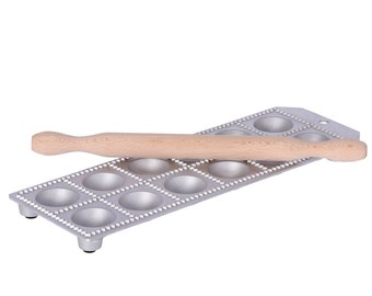 RAVIOLI MOLD, Ravioli MAKER, Italian Aluminum Ravioliera for Making 12 Square Ravioli of 52x52 mm with Round Filling Pocket | Made in Italy