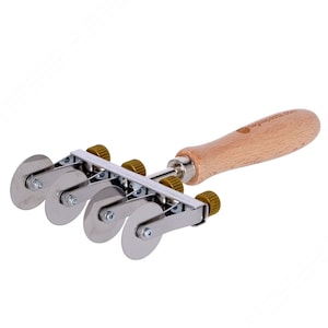 Adjustable pasta cutter with 4 wheels in stainless steel smooth with a wooden handle | Made in Italy