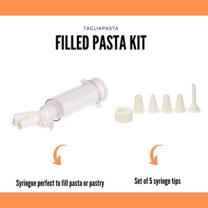 Syringe for Filling Tortellini, Ravioli, Tortelloni pasta and pastry + set of 5 syringe tips for sweets of various shapes