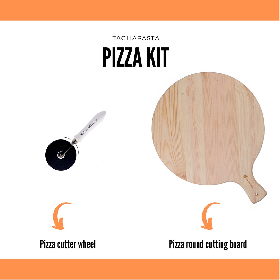 PIZZA KIT Wooden Round Cutting Board for Pizza Cutter for Pizza