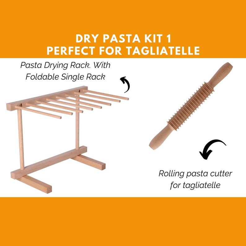 Pasta Kit: Drying Rack With 8 Natural Beech Wood Arms + Cutting Rolling ...