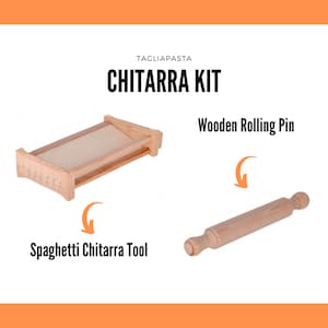 Chitarra Pasta Kit with Chitarra for Pasta + Rolling pin cm 32, for Cutting Spaghetti Chitarra (Abruzzo) & Tagliatelle. Dim. 46x22x9 cm