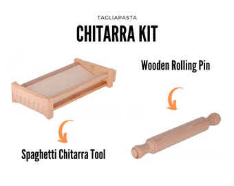 Chitarra Pasta Kit with Chitarra for Pasta + Rolling pin cm 32, for Cutting Spaghetti Chitarra (Abruzzo) & Tagliatelle. Dim. 46x22x9 cm