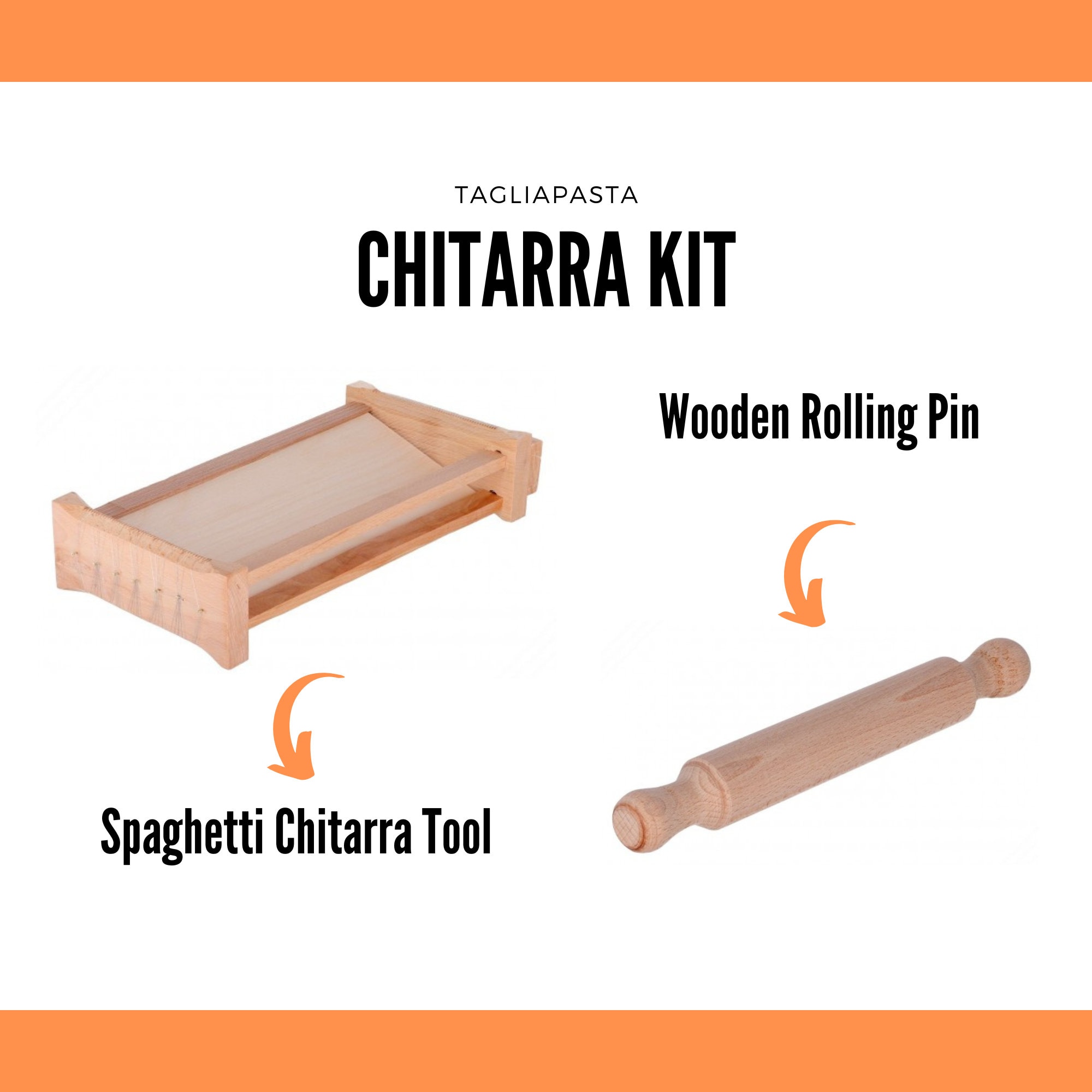 Chitarra Pasta Kit With Chitarra for Pasta Rolling Pin Cm 32, for