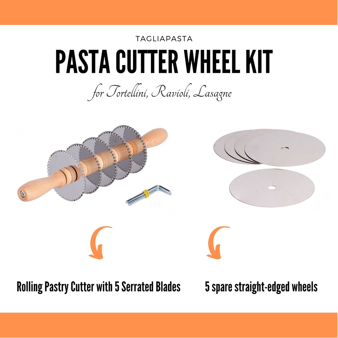 Professional Rolling Pasta Cutter With 5 Serrated Blades in Stainless