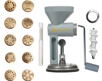 DOUGH PRESS-PASTA Extruder+ 10 Brass-dies- Press Machine-Pasta Maker Tagliolini-Passatelli, Pappardelle-Spaghetti-Tagliatelle-Caserecce etc.