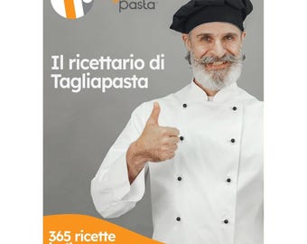 May include: A chef in a white uniform and black toque gives a thumbs up. The text reads "Il ricettario di Tagliapasta" and "365 ricette italiane di pasta".