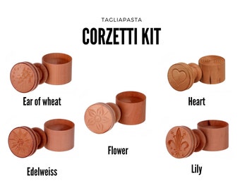 SET of 5 Liguria Corzetti Stamps perfect to prepare different kind of Corzetti pasta, 5 Pear wood stamps with 5 Handles | Made in Italy