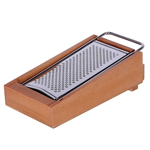 Cheese Grater with Wood Storage Box, Cheese Grater with handle, Best Cheese Grater with Container, Stainless Steel | Made in Italy