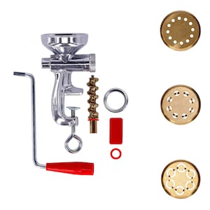 KIT: Small Dough press - Pasta Extruder + 3 Brass-dies (Spaghetti-Bucatini-Maccheroni) | Made in Italy