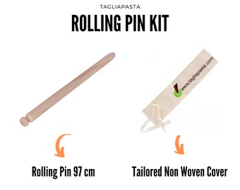Kit: Professional rolling pin 97 cm long in beech tree wood with its non woven fabric cover - For Homemade Pasta - Made in Italy