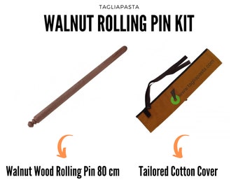 Kit ROLLING PIN in walnut tree wood + Cotton COVER: 80 cm long, professional fresh homemade Pasta tool | Made in Italy