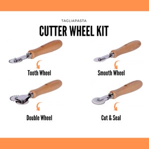 Pasta Cutter Set, 4 Steel Cutter Wheels: 1 smooth blade, 1 toothed blade, 1 cutting/sealing, 1 double blade, toothed blade/smooth blade