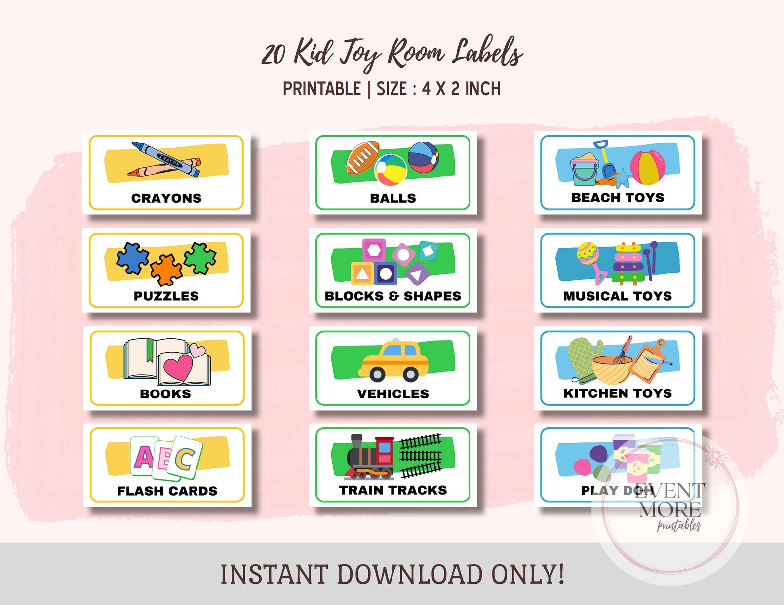 20 Colorful Toyroom Labels Playroom Label With Picture Toy - Etsy