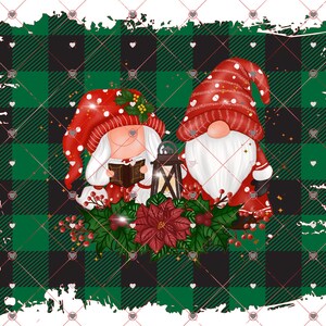 Mr and Mrs Clause with green plaid bg