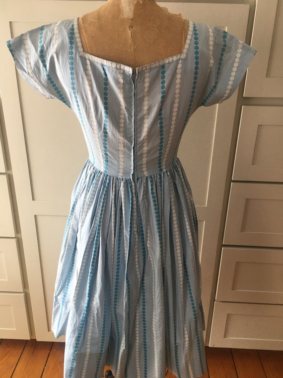 1950's Blue Polka Dot Dress - image 3