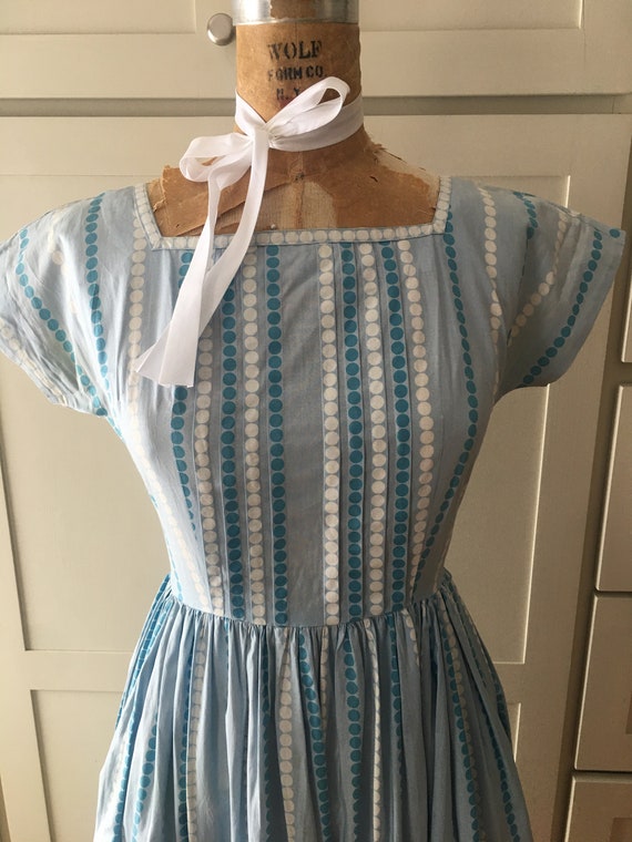 1950's Blue Polka Dot Dress