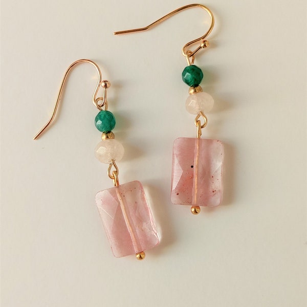 Romantic Agate & glass gemstone delicate drop earrings with Hypoallergenic and Nickel-free hooks. Handmade in Barcelona.