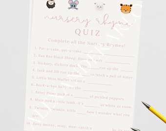 Pink Nursery Rhyme Quiz with Animals // Digital Download