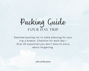 Travel Packing List | Four Day Trip | Digital Download