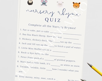 Navy Nursery Rhyme Quiz with Animals // Digital Download