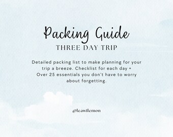 Travel Packing List | Three Day Trip | Digital Download