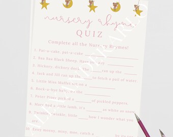 Light Pink Nursery Rhyme Quiz with Stars // Digital Download
