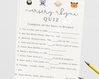 Brown Nursery Rhyme Quiz with Animals // Digital Download