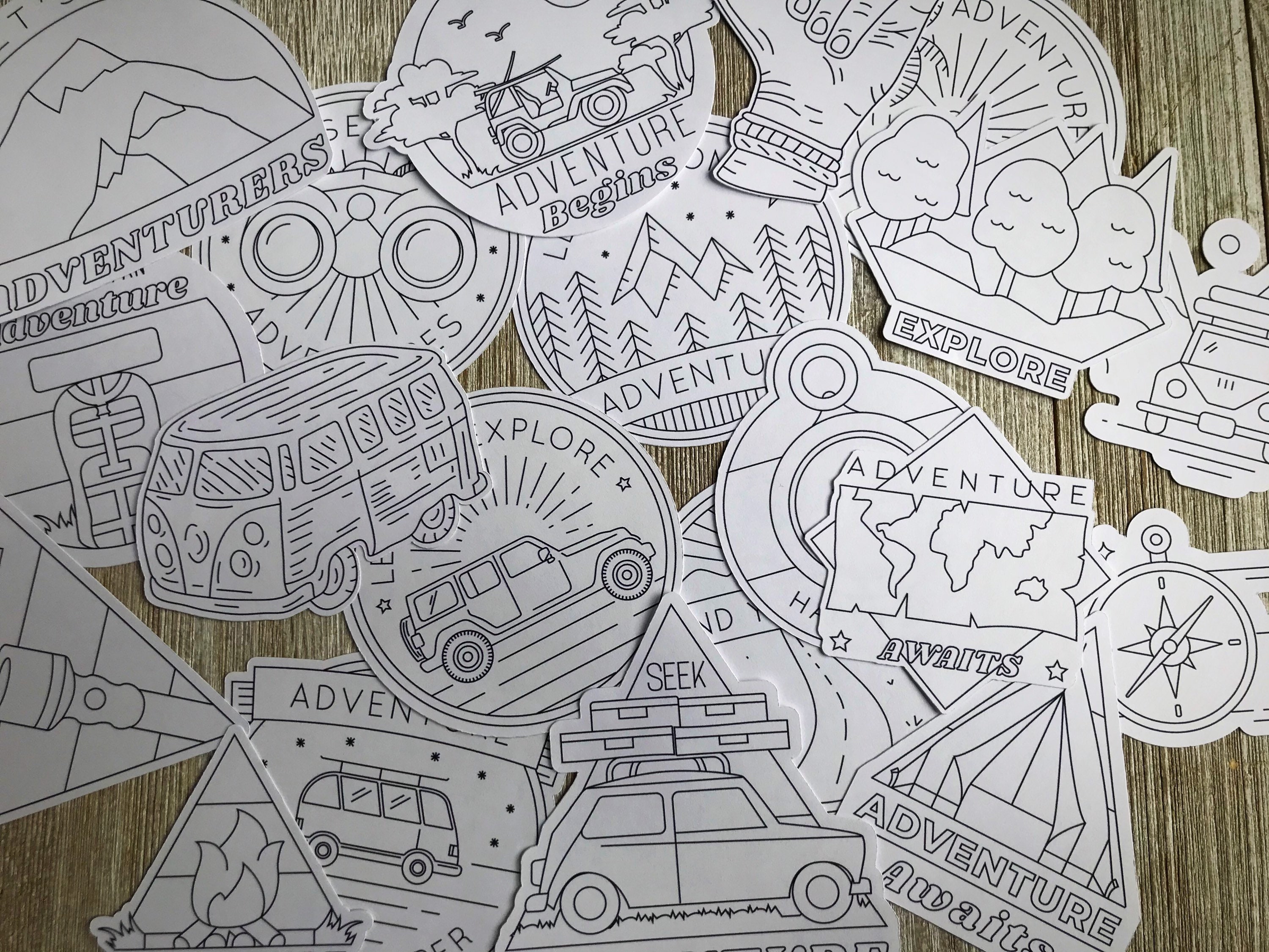 20 Sticker Set Adventure Stickers Color Your Own Stickers - Etsy