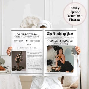 25th Birthday Newspaper Invitation | Personalized Birthday Invite, Newspaper Template, Unique Party Invitation, Editable Canva Template