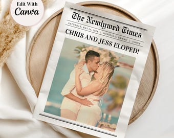 Wedding Elopement Newspaper Announcement Template (Canva Digital Download)