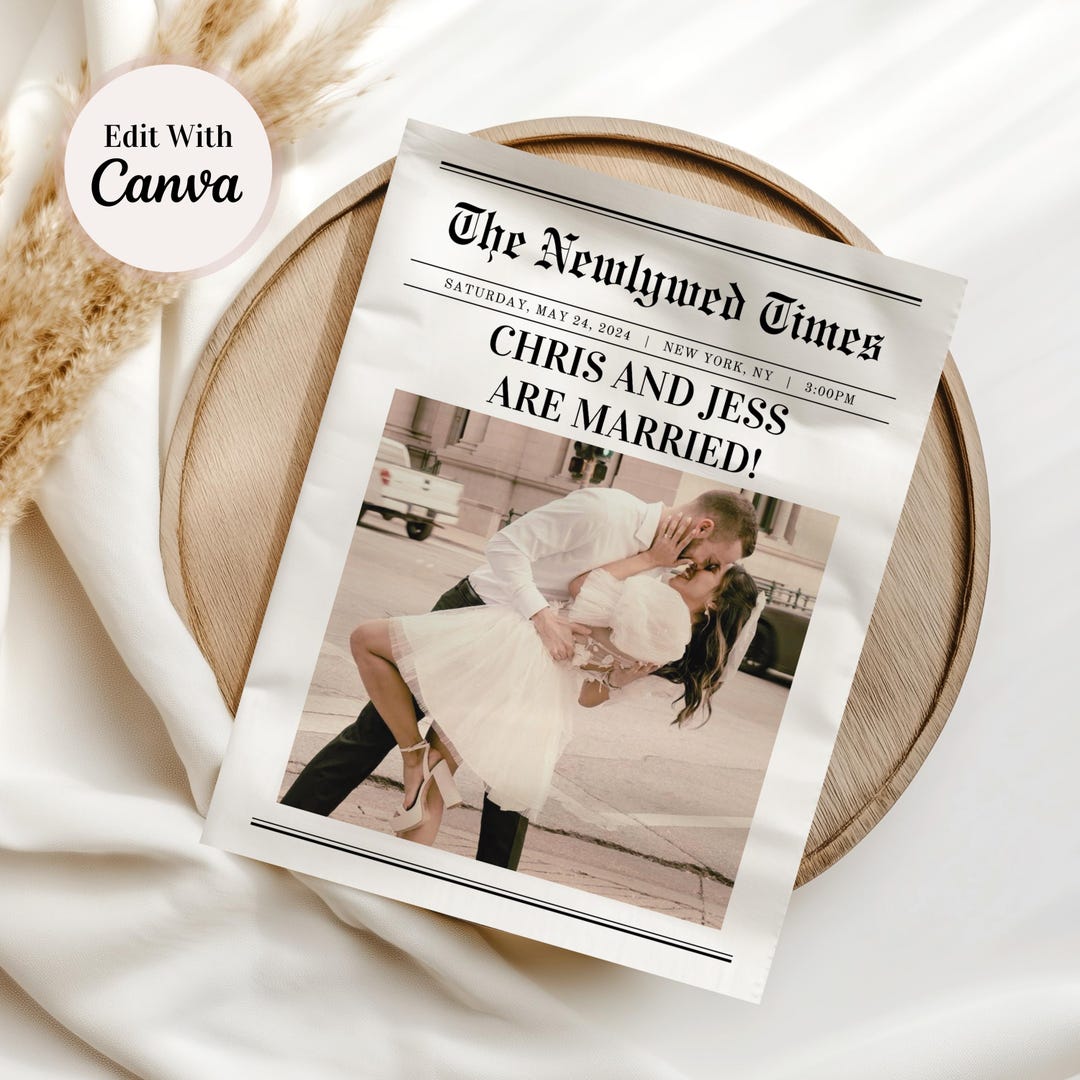 Wedding Announcement Newspaper Template Newlywed Times (canva Digital