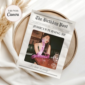 Personalized Birthday Party Invite Newspaper Template, Custom Party Invitation, Editable Unique Invite, Template Newspaper, Flower Bouquet