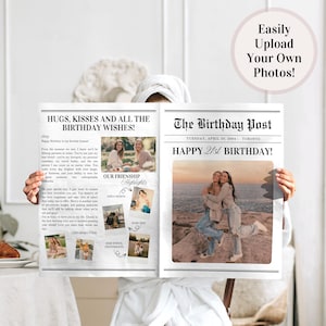 Modelo de cartão de aniversário de jornal editável | Um presente exclusivo para o aniversário de seus amigos, crie uma surpresa especial de aniversário, modelo digital