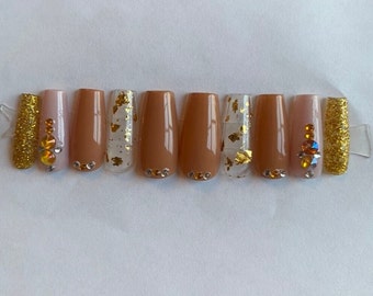 Gold Flaked Press On Nail Set