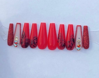 Red Rose Press On Nails