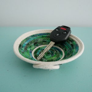 Miniature Jungle Batik Bowls/Coiled Rope Baskets/Tropical Decor Dark Green