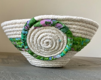 Medium Green Batik Bowl/Handmade basket/Trinketholder