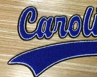 Parches de chenilla con nombre y cola grande, parches personalizados para chaquetas de Letterman, parches con letras de la universidad, parches bordados personalizados, parches de chenilla de alta calidad