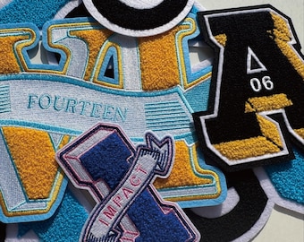 Parches de chenilla personalizados, letras de parche de chenilla, parches deportivos de chenilla personalizados para chaquetas de hombre de letras, parche de bordado de toalla termoadhesivo personalizado
