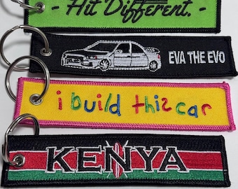 Llaveros bordados personalizados, etiquetas de tripulación personalizadas, etiquetas de vuelo, llaveros de motociclista, personalice su logotipo en una etiqueta para llavero