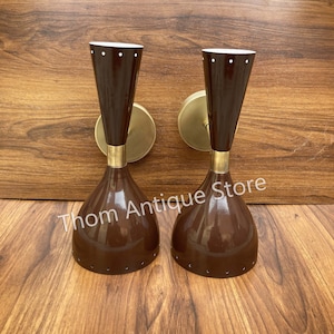 1950er Jahre Mid Century Messing italienische Wandleuchte Diabolo moderne italienische braune Wandleuchte Lampen 2 Paar