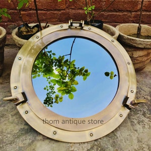 Nautical Barss Finish Porthole Mirror 24", Maritime Ship Round Window Wall Décor Mirror Port Hole, Antique Porthole For Home Decorative