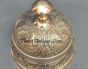 Brass Bell, Brass Floral Counter Desk bell,Hotel Counter Reception Bell,Calling Desk Bell,Ornate Bell, Desk bell Calling Bell For Home Decor