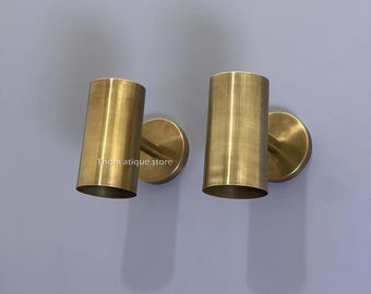 1950's Mid Century Raw Brass Italian Cylinder Wall Sconce Italian Style Wall Lights Fixture Pairs