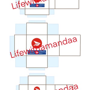Puede incluir: Una caja blanca con un logotipo rojo y azul de Canada Post. La caja está doblada en forma de cubo. La caja está etiquetada "Postes Canada" y "Canada Post".