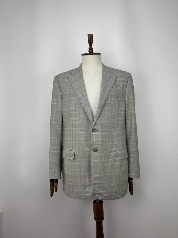 Corneliani, Vintage Corneliani Made in Italy Men’s Blazer 56 6R Gray Plaid Super 100s 100% Wool