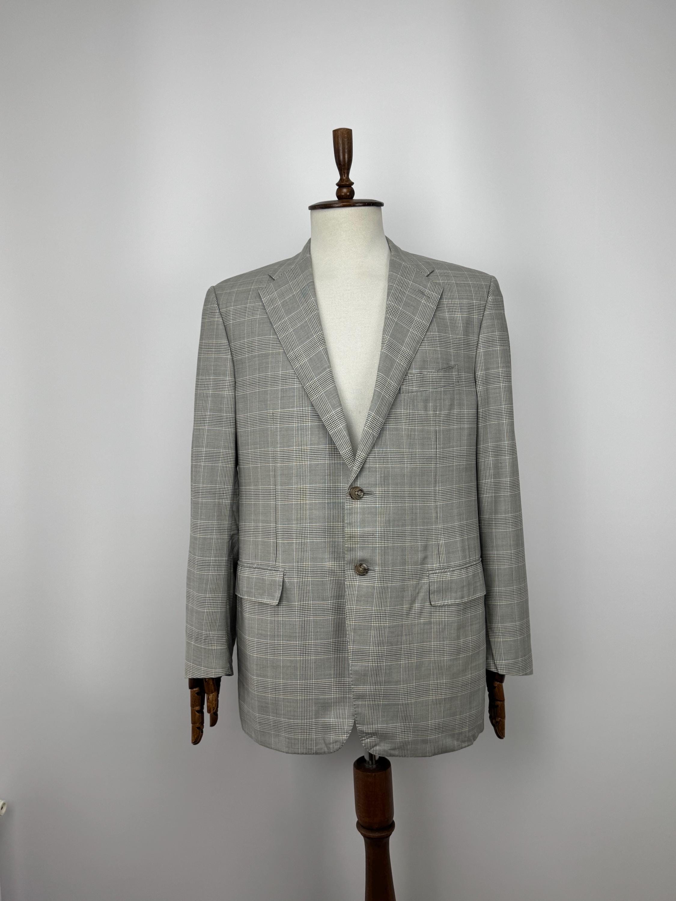 Corneliani, Vintage Corneliani Made in Italy Men’s Blazer 56 6R Gray Plaid Super 100s 100% Wool